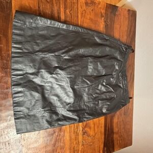 Pelle Cuir Vintage Black Leather Pencil Skirt High Waisted Knee Length Size 16